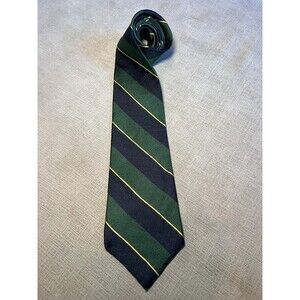 Robert Stock Tie Mens Silk Green Navy Yellow Repp Stripe Necktie Made in USA